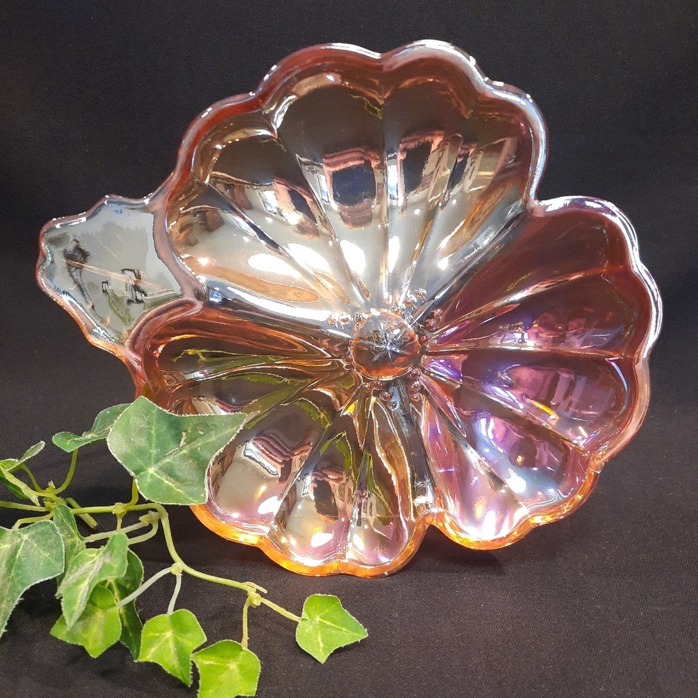 Vintage Marigold Carnivalware Candy Trinket Dish ~ Gold & Rose
